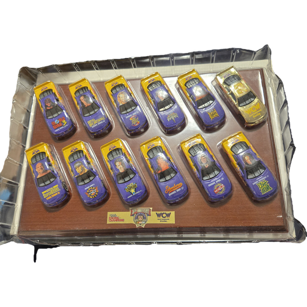 ​1998 Racing Champions WCW Wrestling 1:64 Diecast 12 Car Trophy Display Set